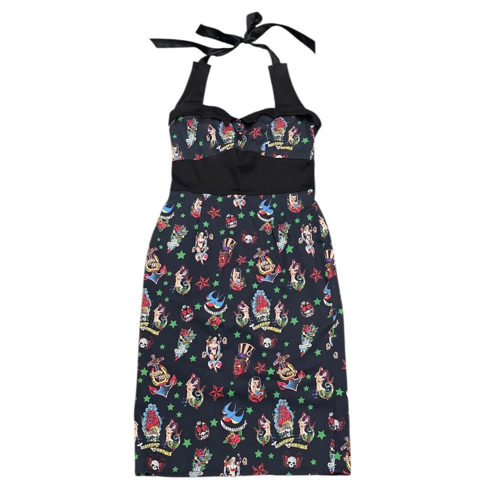 hell bunny halter dress Hell Bunny Vixen Dress Roses Sweetheart Rockabilly Red Halter